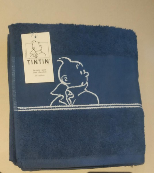 Tim und Struppi Handtuch (50x100) blau 100% Baumwolle mit Waschlappen