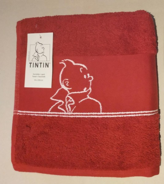Tim und Struppi Handtuch (50x100) rot 100% Baumwolle mit Waschlappen